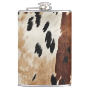Western Brown Creme Cowhide Tier Flachmann