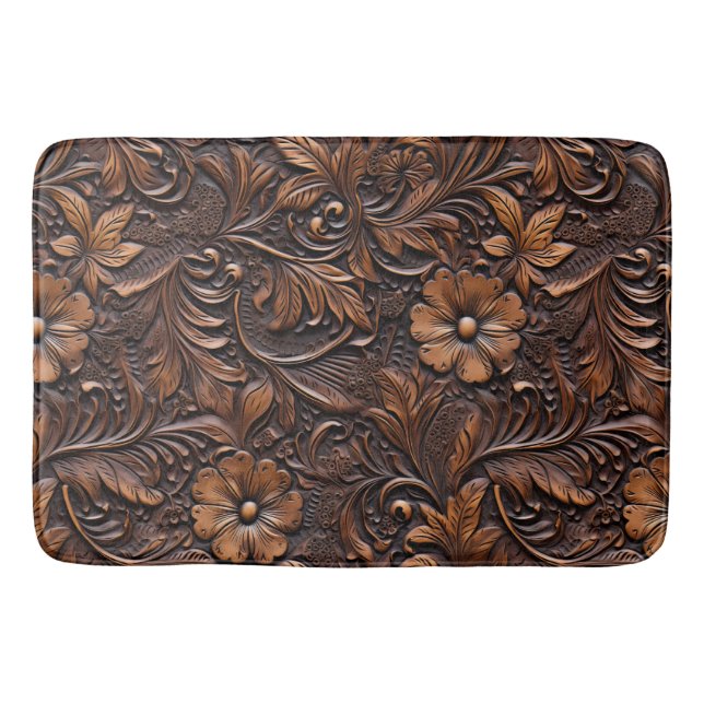 Western Brown Floral Imitate Leather Badematte (Vorderseite)