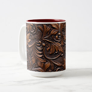 Western Brown Floral Imitate Leather Zweifarbige Tasse