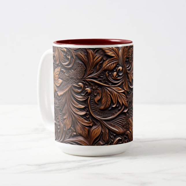 Western Brown Floral Imitate Leather Zweifarbige Tasse (Vorderseite Links)