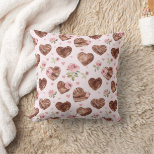 Western Brown Hearts Pink Floral Kissen