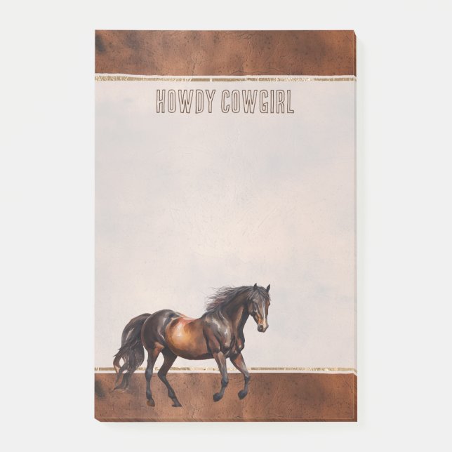 Western Brown Horse Cowboy Cowgirl Post-it Klebezettel (Vorderseite)