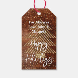 Western Brown Imitats Leather Gold Glitzer Tree Geschenkanhänger