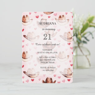 Western Brown Pink Cowgirl Hats Hearts Geburtstag Einladung