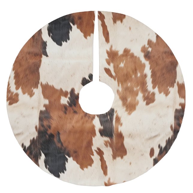 Western Brown Schwarz-weiß Cowhide Polyester Weihnachtsbaumdecke (Vorderseite)