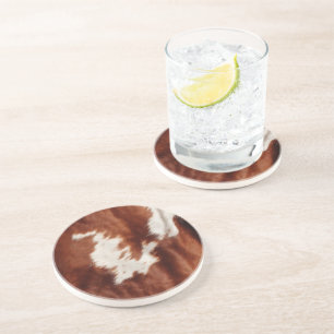 Western Brown White Animal Cowhid Getränkeuntersetzer