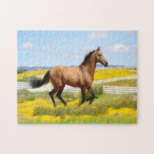 Western-Buckskin-Pferd läuft durch ein Feld Puzzle