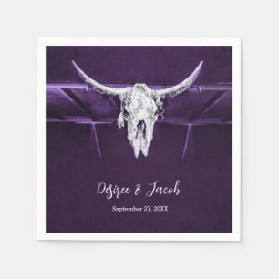 Western Bull Cow Skull Dunkel Lila Weiß Rustikal Serviette