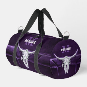 Western Bull Kuh Skull Lila Weiß Rustikal Duffle Bag