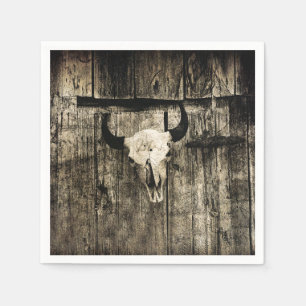 Western Bull Skull Barn Wood Sepia Vintag Rustikal Serviette