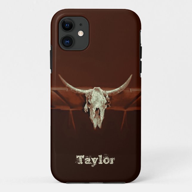 Western Bull Skull Brown Rustikales Land Case-Mate iPhone Hülle (Rückseite)