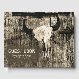 Western Bull Skull Vintag Brown Bartholz Rustikal Gästebuch