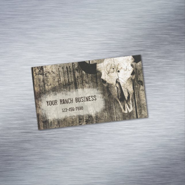 Western Bull Skull Vintag Sepia Rustikal Magnetische Visitenkarte (Beispiel)