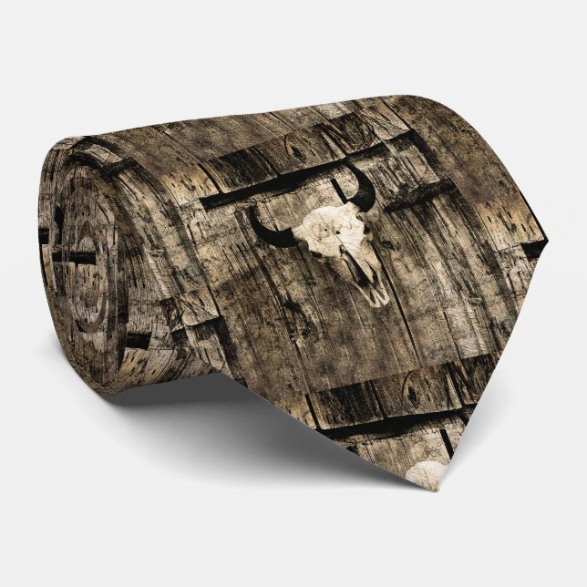 Western Bull Skull Vintage Sepia Rustic Country Krawatte (Gerollt)