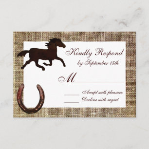 Western Burlap Cowboy Horse Horseshoe Wedding RSVP Karte