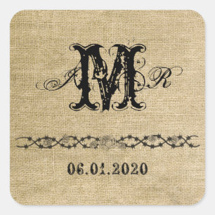 Western Burlap Monogram Aufkleber