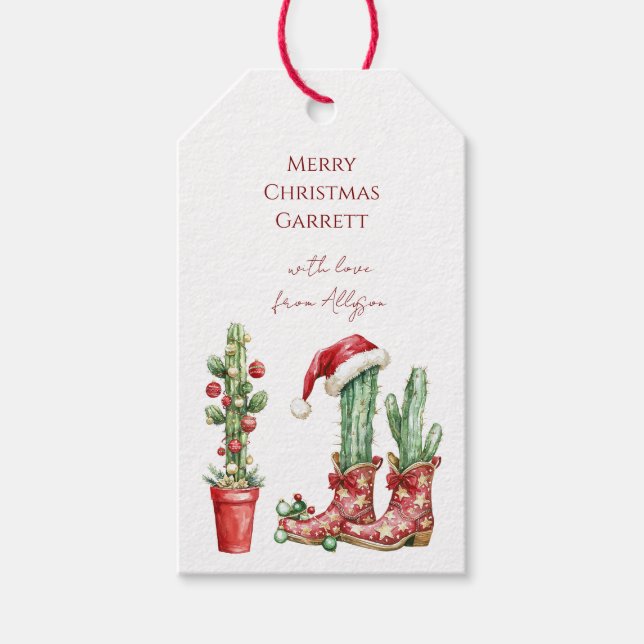 Western Cactus Christmas Cowboy Boots Geschenkanhänger (Vorderseite)