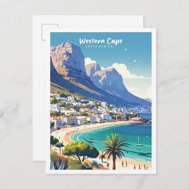 Western Cape Südafrika Illustration Travel Postkarte (Vorne/Hinten)