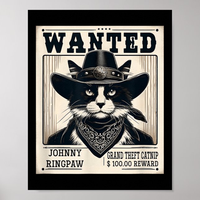 Western Cat Cowboy Mugshot Gewollt Poster (Vorne)