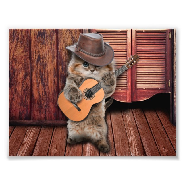 Western Cat Cowboy Musiker mit Gitarre Fotodruck (Vorne)