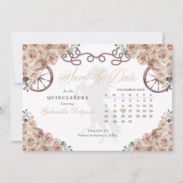 Western Champagne Gold Quinceñera Save the Date Einladung (Vorderseite)