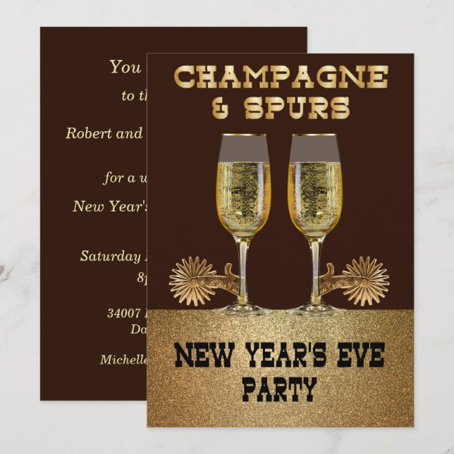 Western Champagne und Frühjahr Silvester Party Einladung (Vorne/Hinten)