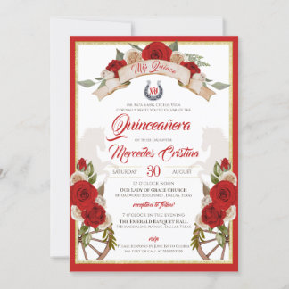 Western Charro Candy Red Rustic Quinceañera Einladung