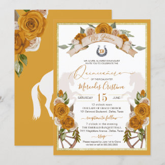 Western Charro Golden Yellow Roses Quinceanera Einladung