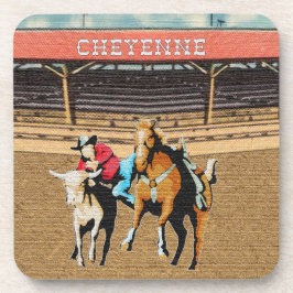 Western Cheyenne Rodeo Cowboy Steer Wrestling Getränkeuntersetzer