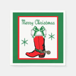Western Christmas Cowboy Boot Frohe Weihnachten Serviette