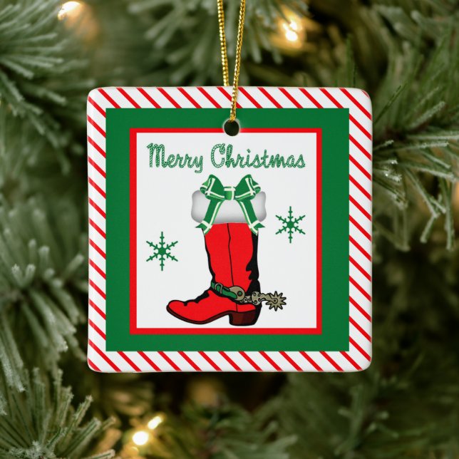 Western Christmas Cowboy Boot Keramikornament (Baum)