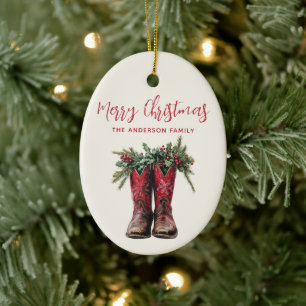Western Christmas Cowboy Boots Custom Foto Keramik Ornament