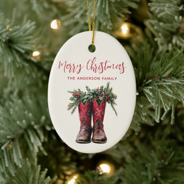 Western Christmas Cowboy Boots Custom Foto Keramik Ornament (Baum)