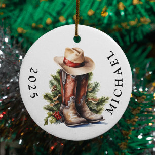 Western Christmas Cowboy Boots Name Keramik Ornament