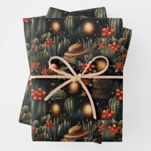 Western Christmas Cowboy Cactus Moody Geschenkpapier Set