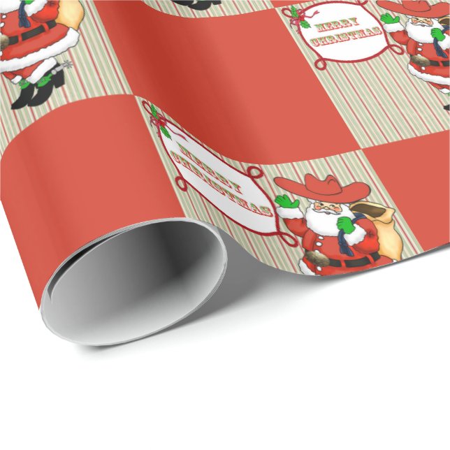 Western Christmas Cowboy Santa Geschenkpapier (Rolleneckpunkt)