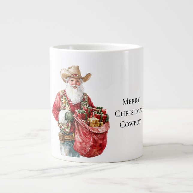 Western Christmas Cowboy Santa Jumbo-Tasse (Vorderseite)