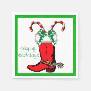 Western Christmas CowboyBoot Happy Holidays Serviette