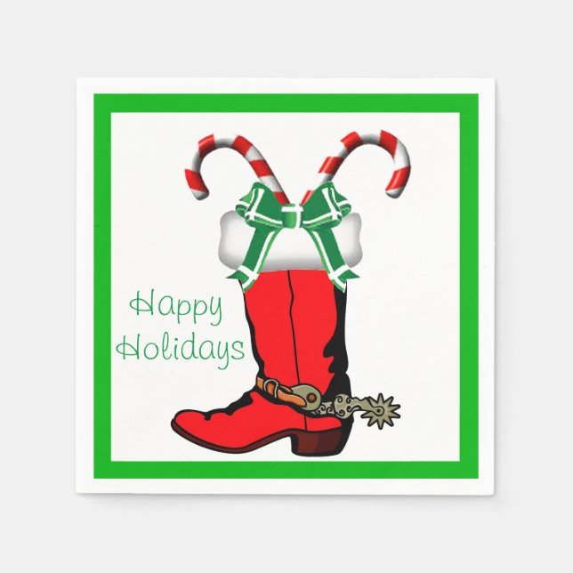 Western Christmas CowboyBoot Happy Holidays Serviette (Vorderseite)