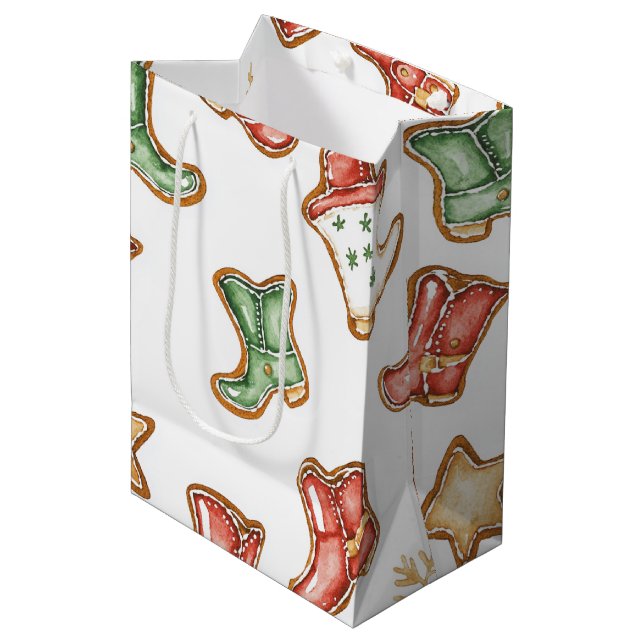 Western Christmas Cowgirl Cowboy Boots Mittlere Geschenktüte (Vorderseite Schrägansicht)