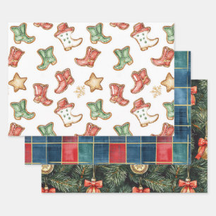 Western Christmas Cowgirl Cowboy Geschenkpapier Set