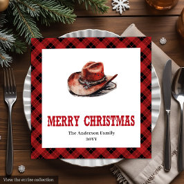 Western Christmas napkins with buffalo plaid print Serviette