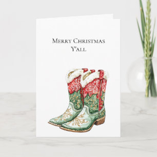Western Christmas Red Cowboy Cowgirl Boots Karte