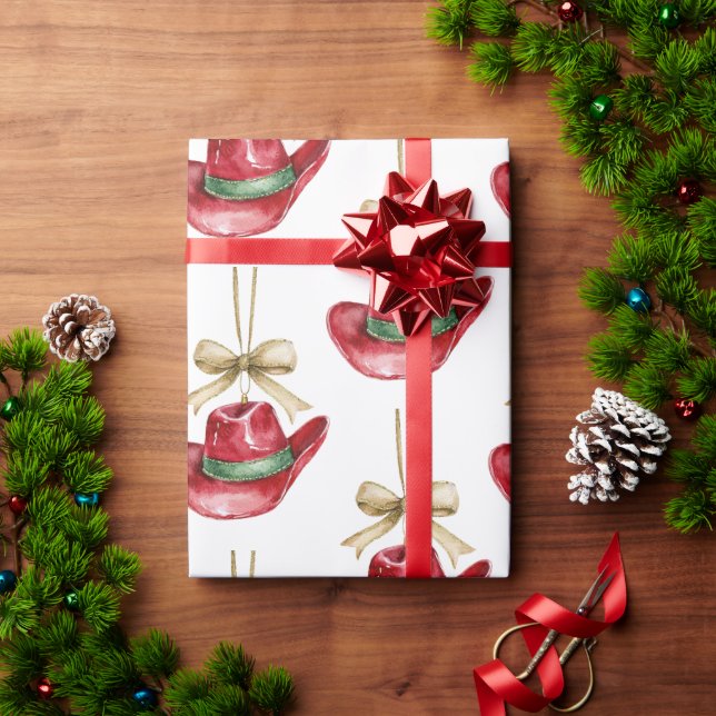 Western Christmas Red Cowboy Cowgirl Hats Geschenkpapier (Feiertagsgeschenk)
