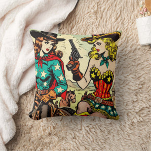 Western-Comics über Cowgirls im Vintage-Stil Kissen
