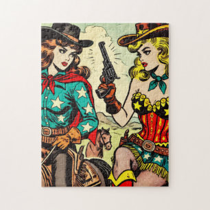 Western-Comics über Cowgirls im Vintage-Stil Puzzle
