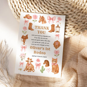 Western Coquette Cowgirl 1. Geburtstag Rosa Süß Dankeskarte