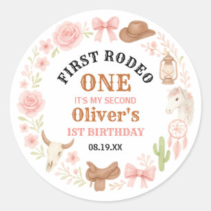 Western Coquette Cowgirl 1. Geburtstag Rosa Süß Runder Aufkleber