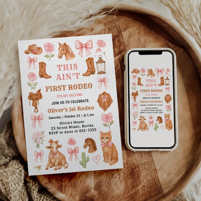 Western Coquette Cowgirl 1st Birthday Cute Pink Einladung (Western Coquette Cowgirl 1st Birthday Cute Pink Invitation
)