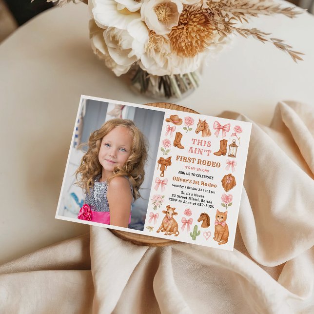 Western Coquette Cowgirl 1st Birthday Cute Pink Einladung (Western Coquette Cowgirl 1st Birthday Cute Pink Invitation)